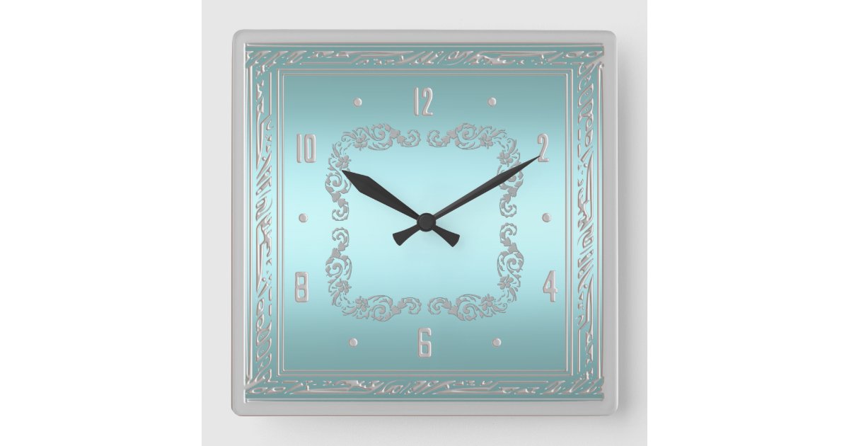 Elegant Blue and Silver Wall Clock Zazzle