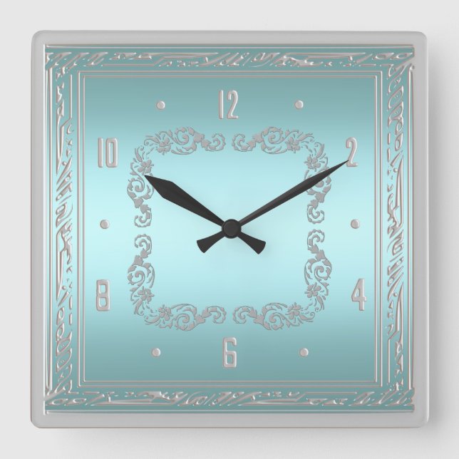 Elegant Blue and Silver Wall Clock (Front)
