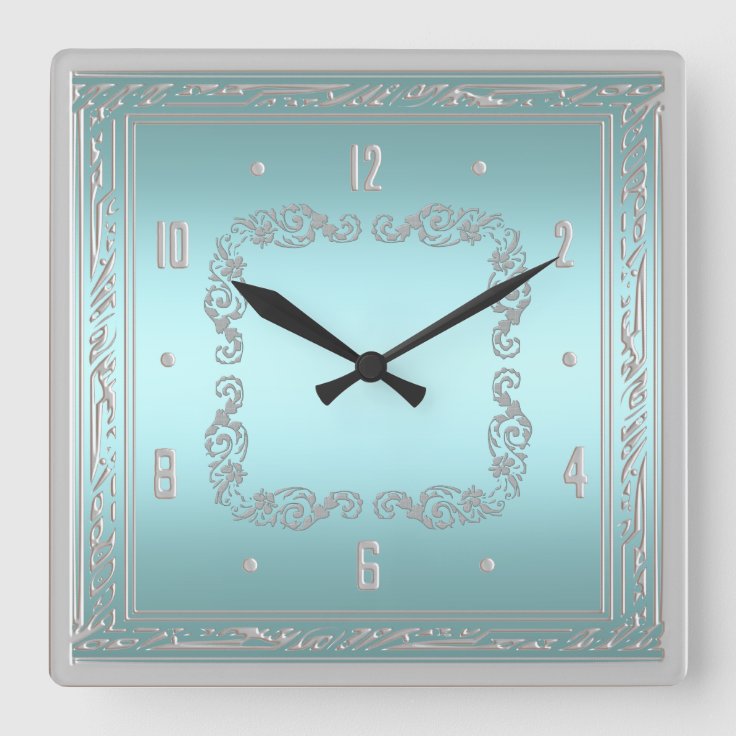 Elegant Blue and Silver Wall Clock Zazzle