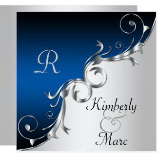 Elegant Blue and Silver Wedding Invitation