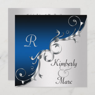 Elegant Blue and Silver Wedding Invitation