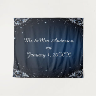 Elegant Blue and Silver Wedding Photo Backdrop