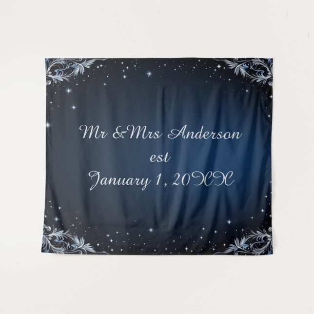 Elegant Blue and Silver Wedding Photo Backdrop (Front (Horizontal))