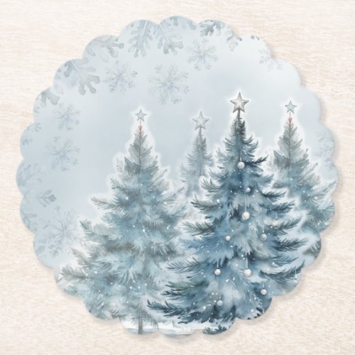 Elegant Blue and silver Winter Wonderland Paper Coaster