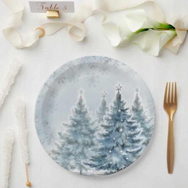 Elegant Blue and silver Winter Wonderland Paper Plates (Wedding)