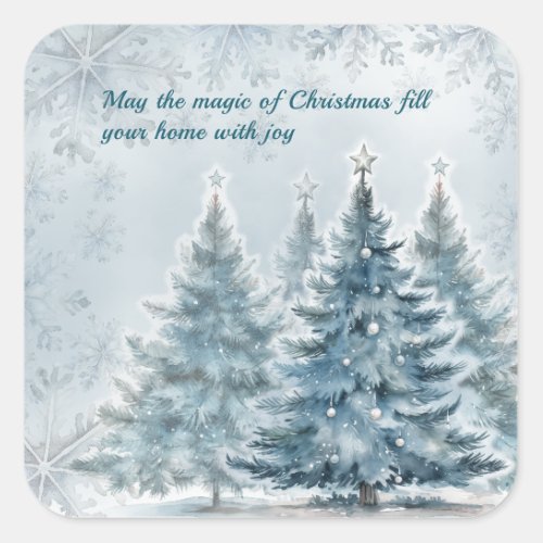 Elegant Blue and Silver Winter Wonderland  Square Sticker