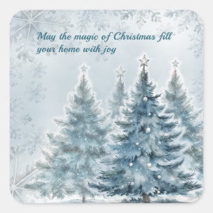 Elegant Blue and Silver Winter Wonderland Square Sticker