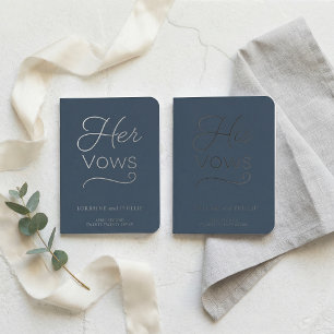 Elegant blue and siver his and her wedding foil vow books