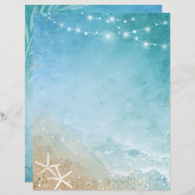 Elegant Blue and Teal Watercolor Beach Stationery (Front/Back)