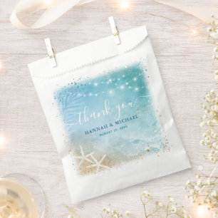 Elegant Blue and Teal Watercolor Beach Wedding Favor Bag