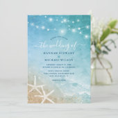 Elegant Blue and Teal Watercolor Beach Wedding Invitation (Standing Front)