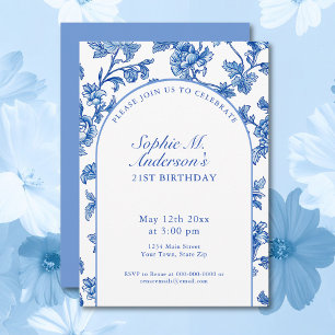 Elegant Blue and White 21st Birthday Party  Invitation