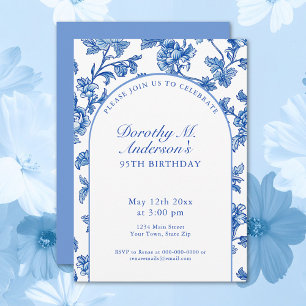 Elegant Blue and White 95th Birthday Party  Invitation