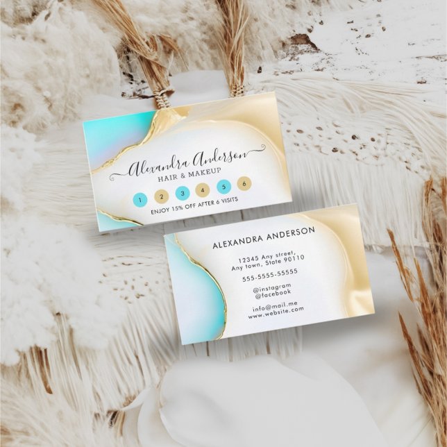 Elegant Blue and White Agate Marble Gold Accents Loyalty Card (Elegant Blue and White Agate Marble Gold Accents Loyalty Card)