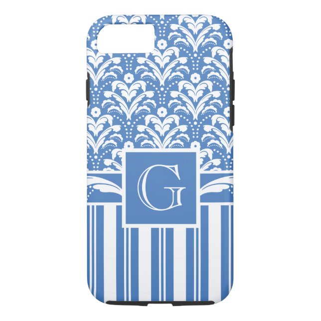 Elegant Blue and White Art Deco Damask Case-Mate iPhone Case (Back)
