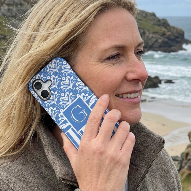 Elegant Blue and White Art Deco Damask Case-Mate iPhone Case (Creator Uploaded)