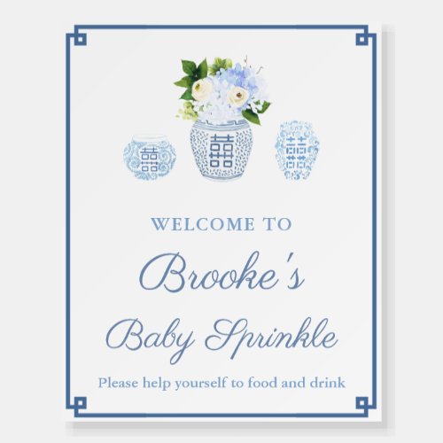 Elegant Blue And White Baby Shower Party Welcome   Foam Board