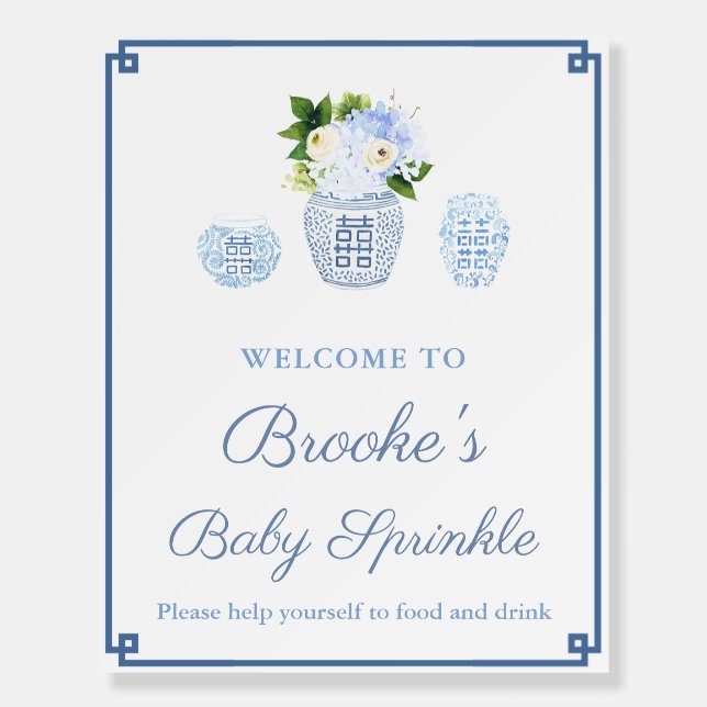 Elegant Blue And White Baby Shower Party Welcome   Foam Board (Front)