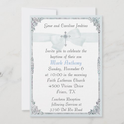 Elegant Blue and White Baptism Invitation