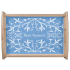 Elegant Blue and White Bon Appetit Swirls