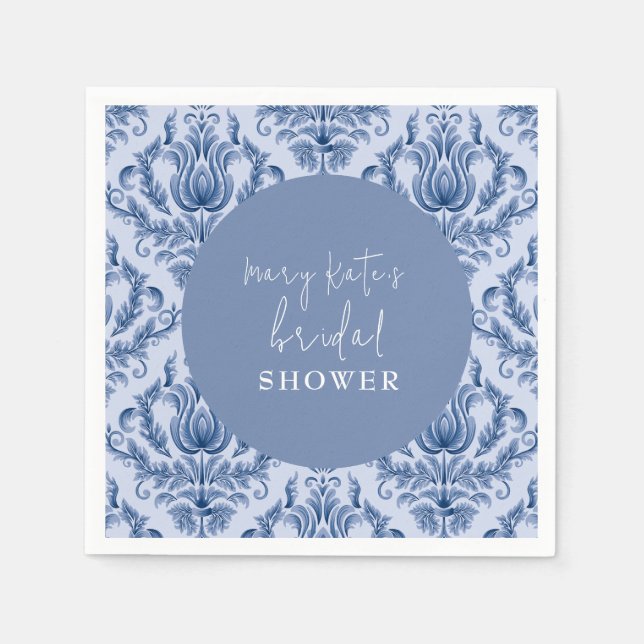 Elegant Blue and White Bridal Shower  Napkins (Front)