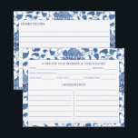Elegant Blue And White China Pattern Recipe Card<br><div class="desc">Recipe card design decorated with a handpainted blue and white floral pattern,  inspired by the kind seen on vintage blue and white ginger jars.</div>
