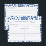 Elegant Blue And White China Pattern Recipe Card<br><div class="desc">Recipe card design decorated with a handpainted blue and white floral pattern,  inspired by the kind seen on vintage blue and white ginger jars.</div>