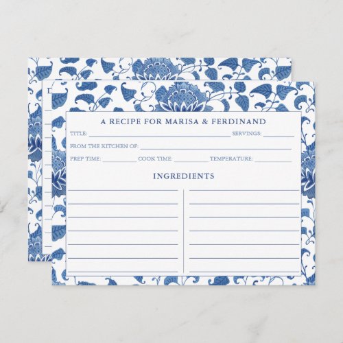 Elegant Blue And White China Pattern Recipe Card