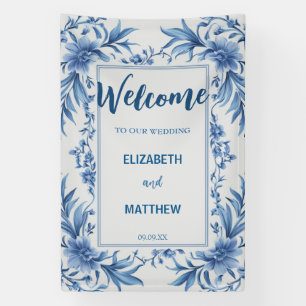 Elegant blue and white Chinoiserie antique Wedding Banner