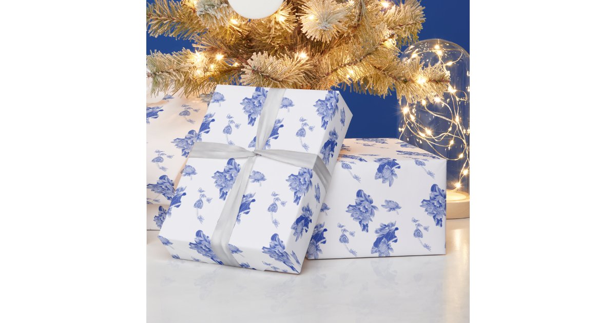Elegant Blue and White Chinoiserie Floral Pattern Wrapping Paper | Zazzle
