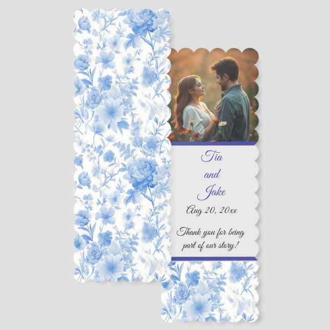 Elegant Blue and White Chinoiserie Floral Wedding  Bookmarks (Front & Back)