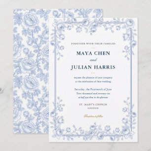 Elegant Blue and White Chinoiserie Floral Wedding Invitation