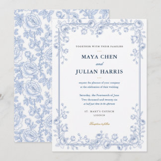 Elegant Blue and White Chinoiserie Floral Wedding  Invitation