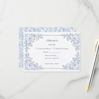 Elegant Blue and White Chinoiserie Floral Wedding  RSVP Card