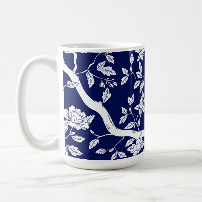 Elegant Blue and White Chinoiserie Mug (Left)