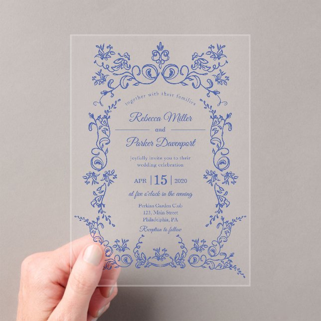 Elegant Blue and White chinoiserie Wedding  Acrylic Invitations (Insitu (Handheld))