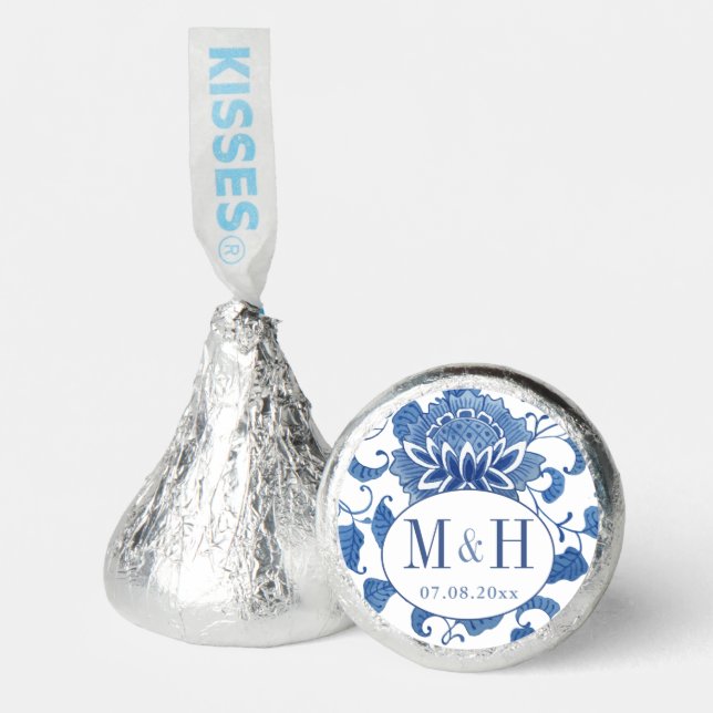 Elegant Blue And White Chinoiserie Wedding Party Hershey®'s Kisses® (Front)