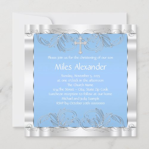 Elegant Blue and White Christening Custom Invitation