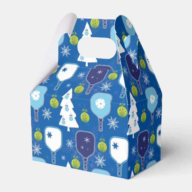 Elegant blue and white Christmas pickleball  Favor Boxes (Front Side)