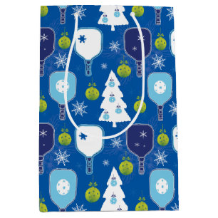 Elegant blue and white Christmas pickleball Medium Gift Bag