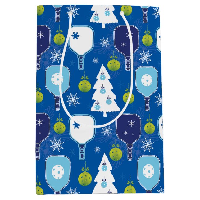 Elegant blue and white Christmas pickleball Medium Gift Bag (Front)