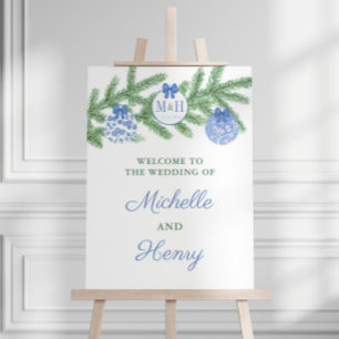 Elegant Blue And White Christmas Wedding Welcome Foam Board