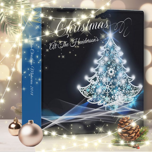 Elegant Blue And White ChristmasTree Photo 3 Ring Binder (Creator Uploaded)
