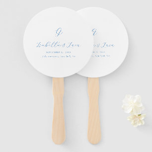 Elegant Blue and White Coastal Chic Wedding Hand Fan