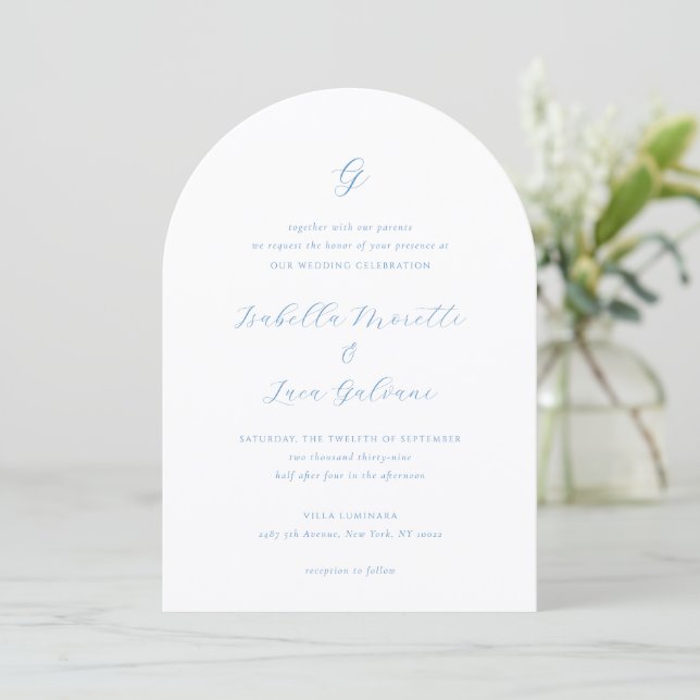 Elegant Blue and White Coastal Chic Wedding Invitation (Standing Front)