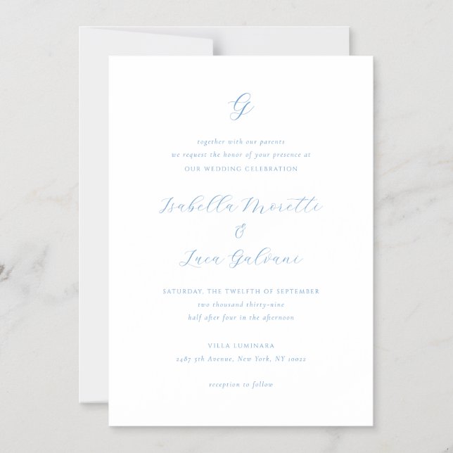 Elegant Blue and White Coastal Chic Wedding Magnetic Invitation (Front)
