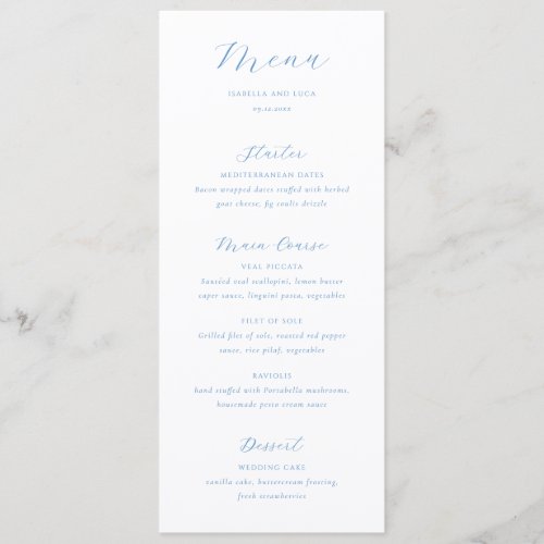 Elegant Blue and White Coastal Chic Wedding Menu