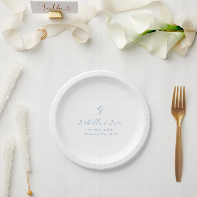 Elegant Blue and White Coastal Chic Wedding Paper Plates (Wedding)