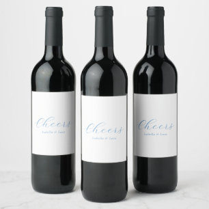Elegant Blue and White Coastal Chic Wedding Wine Label