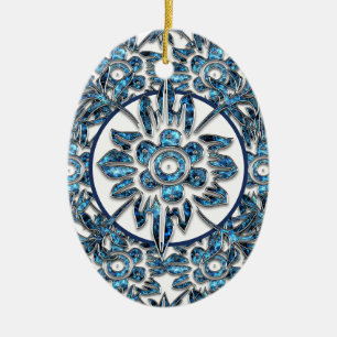 Elegant Blue and White Crystal Christmas Ornament